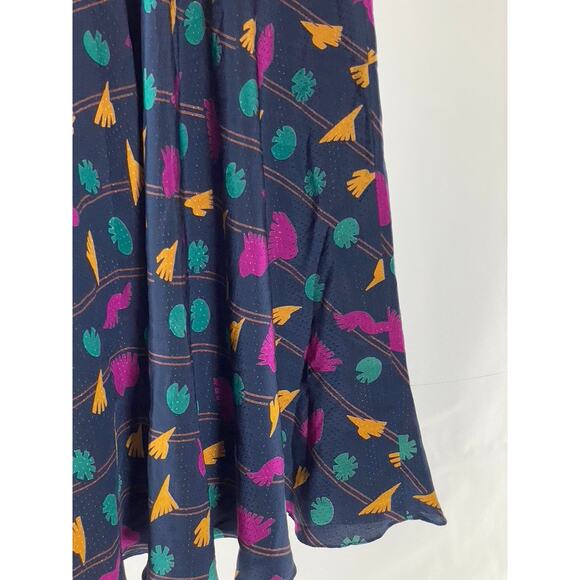 UMI COLLECTION By ANNE CRIMMINS Women's Navy/Multicolor Silk Midi Skirt SZ 4 - Picture 7 of 10